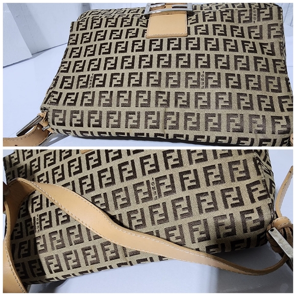 Fendi Zucchino Canvas Mamma Forever Shoulder Bag Brown/Beige - Picture 10 of 14